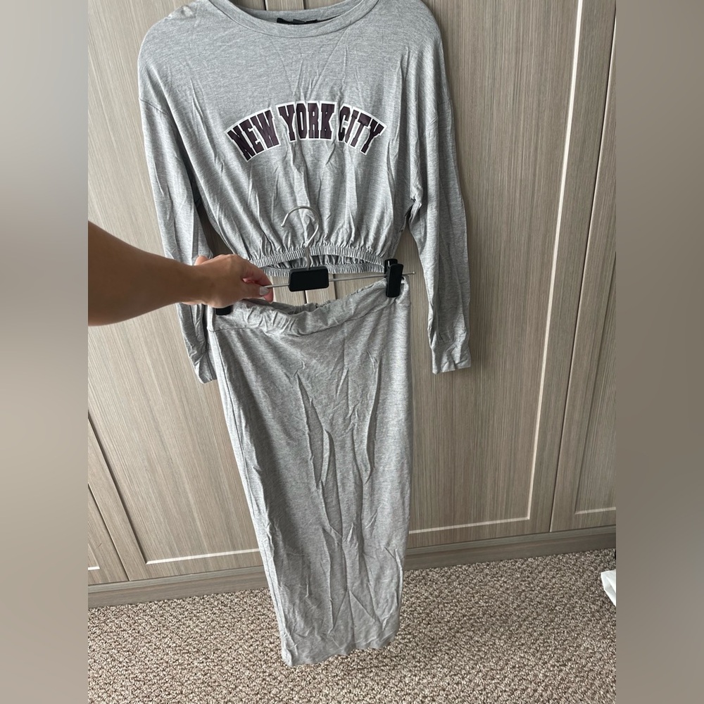 Missguided Gray New York City Crop Top & Midi Skirt Set